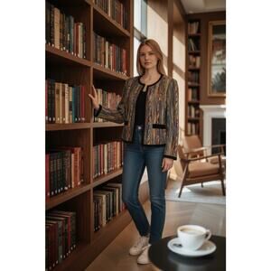 Katherine New York L Rainbow Yarn Woven Blazer Jacket Dopamine Boho Artsy Retro